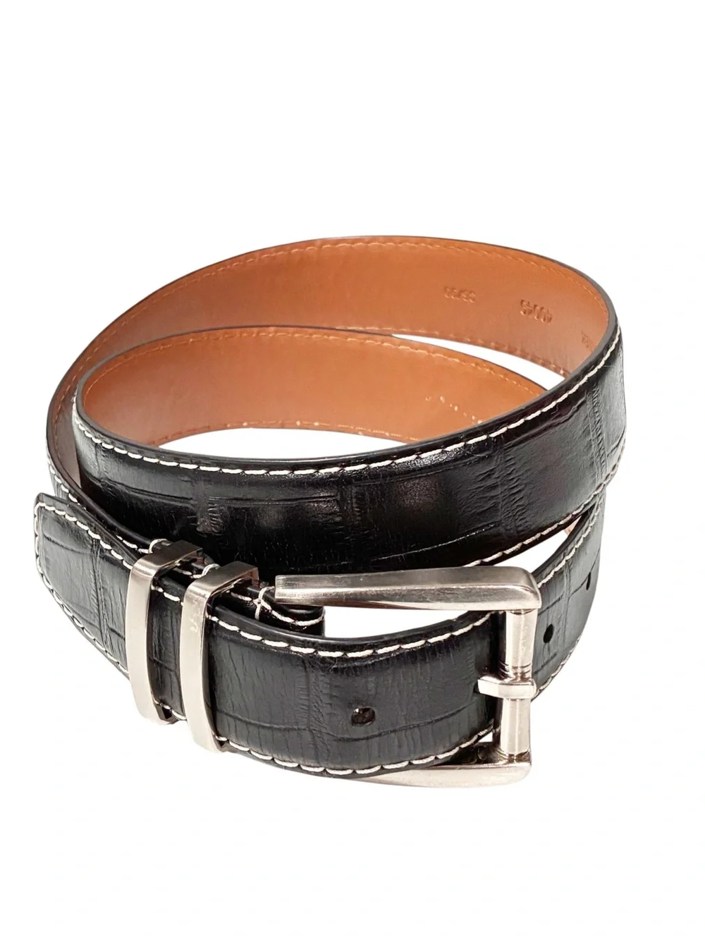 J Campbell Los Angeles Black Croc Embossed Leather Belt Size 36